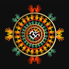 Mandala made with hands and indian om sign