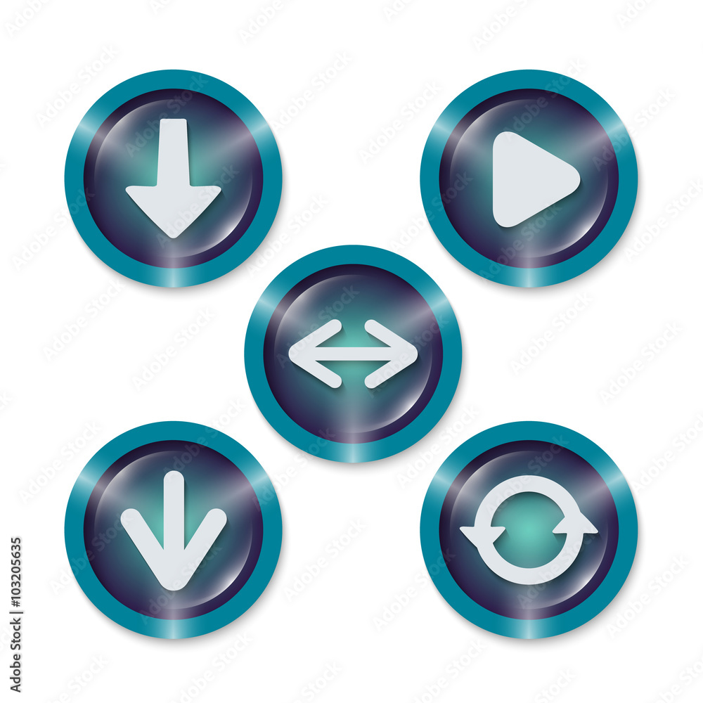 Poster set of five icons with different arrows