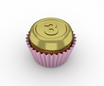 Cupcakes - a silver medal on a white background. 3d render.