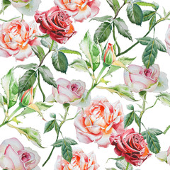 Seamless pattern with watercolor roses.