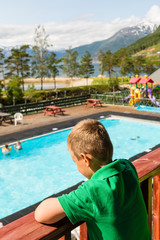 Boy at summer holiday resort in Norway