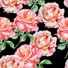 Seamless pattern with watercolor roses.