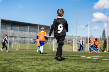 Young boy during soccer match