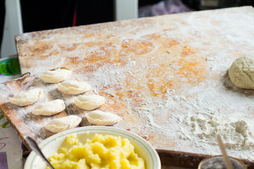 Vareniki dumplings before boiling