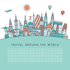 Obraz premium Travel and tourism background. Vector background. line illustration. Line art style