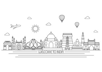 India detailed Skyline. Travel and tourism background. Vector background. line illustration. Line art style - 103206828