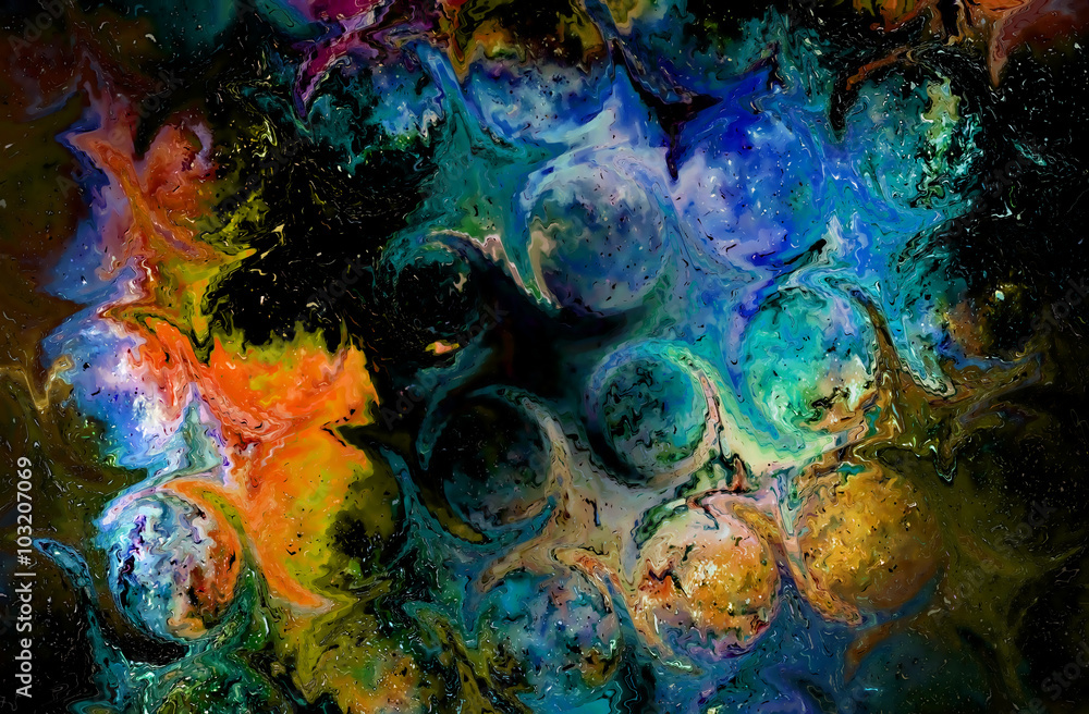 Poster color abstract background and glass effect, and light circle structure.