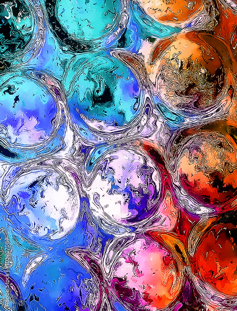 Poster color abstract background and glass effect, and light circle structure.