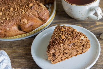 Tasty homemade pie with walnuts. 