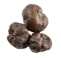Black truffle mushroom over white background