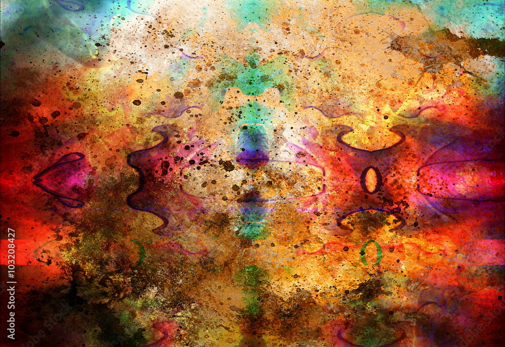Poster abstract background and ornament structure, ocher, red and violet color.