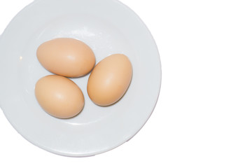 Three egg on white background.