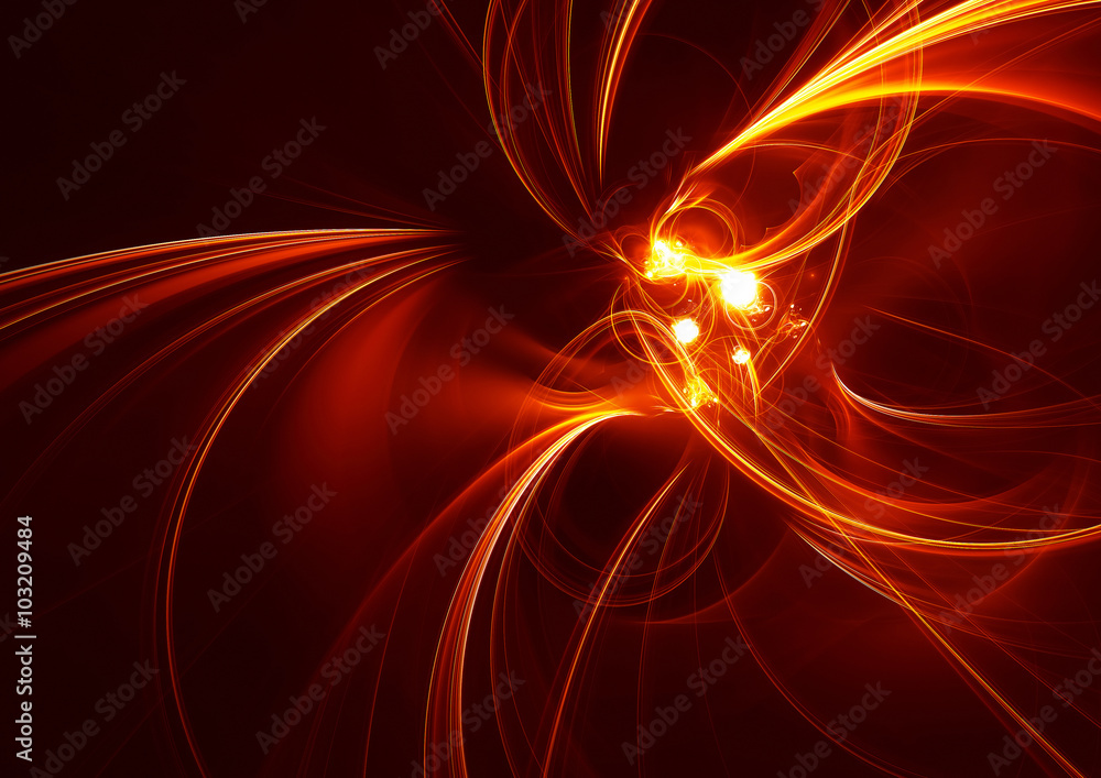 Aufkleber red waves. abstract glowing futuristic background with lighting effect. fractal art