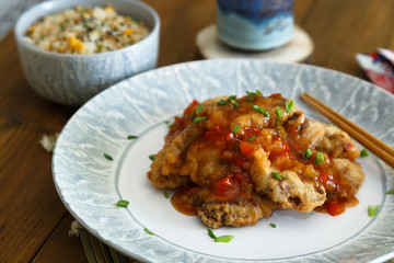 Sweet and sour pork with fried rice
