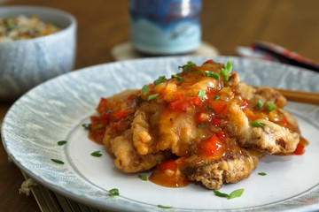 Sweet and sour pork with fried rice
