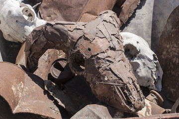 calavera cabra recubierta de metal oxidado