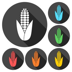 Corn symbol icons set with long shadow
