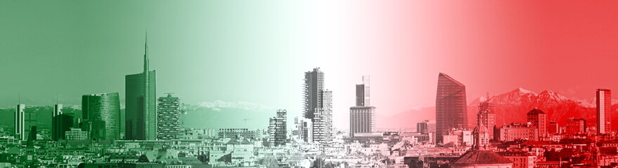 Views of Milan with italian flag background