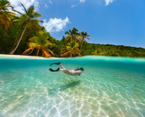 Woman swimming underwater