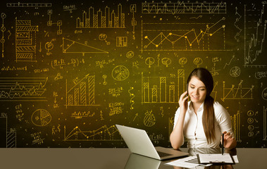 Businesswoman with diagram background