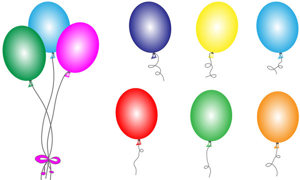 The balloons of different color on a white background