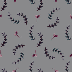 Watercolor violet leaves seamless pattern
