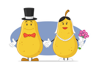 Pear Wedding Couple Cartoon Vector Illustration