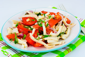 Salad with Squid, Tomato, Red Onion, Vegetable Oil