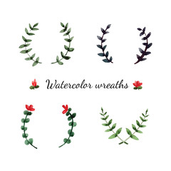 Fototapeta na wymiar Watercolor cartoon flowers wreaths.
