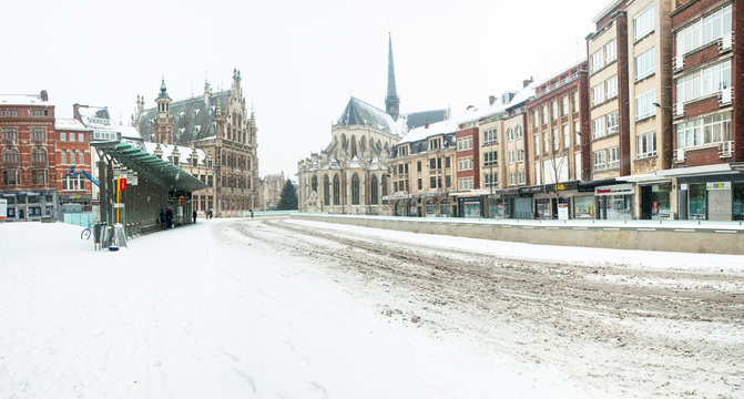 Old Town Of Leuven, Belgium In Winter