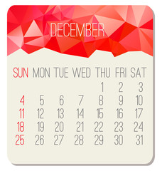 December 2016 monthly calendar