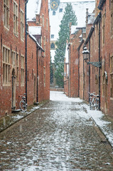 Old town of Leuven, Belgium in winter
