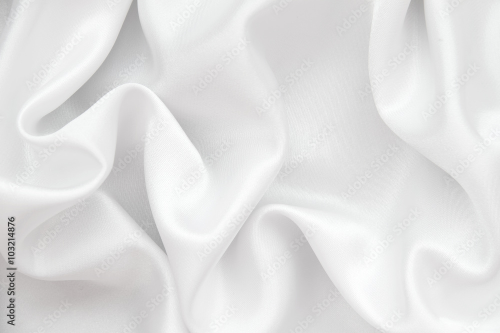 Poster White abstract background with wave pattern of satin fabric.
