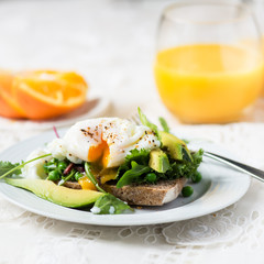  Toast and Poached Egg with Green Salad, Avocado and Peas