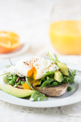  Toast and Poached Egg with Green Salad, Avocado and Peas