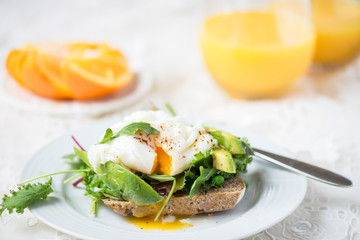  Toast and Poached Egg with Green Salad, Avocado and Peas