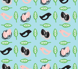 birds nests in spring vector pattern