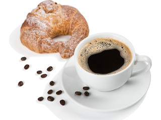  Traditional breakfast with coffee and croissant.