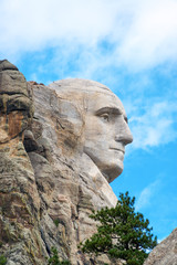 Profile of the face of George Washington in Mount Rushmore National Monument in South Dakota