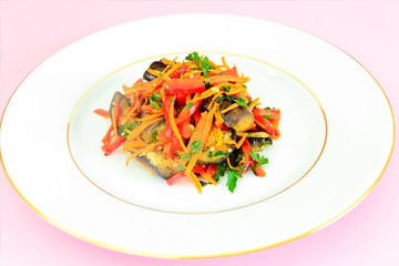 Diet and Healthy Food: Salad with Eggplant and Carrots