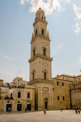 Fototapeta na wymiar Tower of Lecce Cathedral, iconic landmark in Salento, Italy