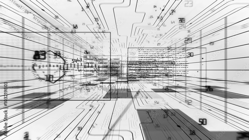 Canvas Prints flight through the digital code stream. black on white. looped 3d animation. digital technology conc