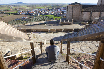 Visiting the Roman theatre of Medellin, Spain