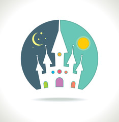 Fairytale castle. Day and night. Vector symbol image.