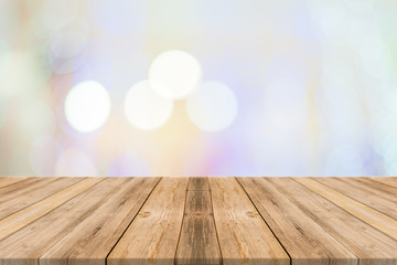 Empty perspective room with sparkling bokeh wall and wooden plank floor,Template mock up for...