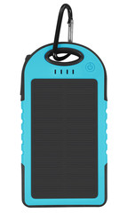 Power bank with a solar panel - light blue