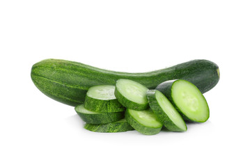 Cucumber and slices isolated on white background