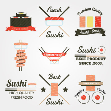 Sushi flat design vintage label