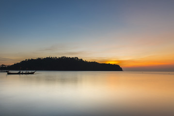 Andaman Seascape at sunset with boat.