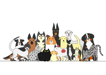 Group of dogs and cats
